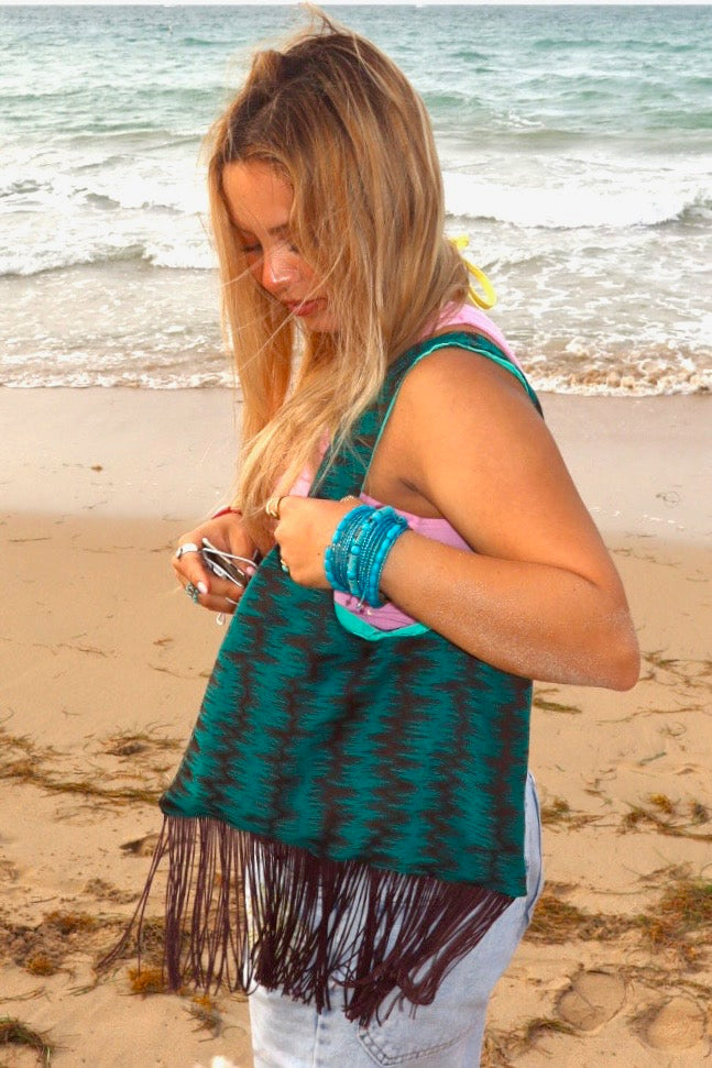 Ikat turquoise tote